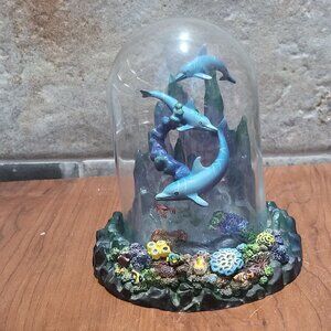 David Miller Dolphin Sculpture Dance of the Dolphins Glass Dome